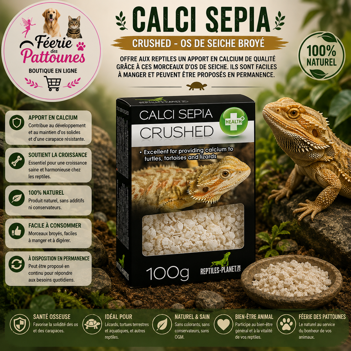 🐚🐢 Calci Sepia Crushed – Os de Seiche Broyé – 100 g