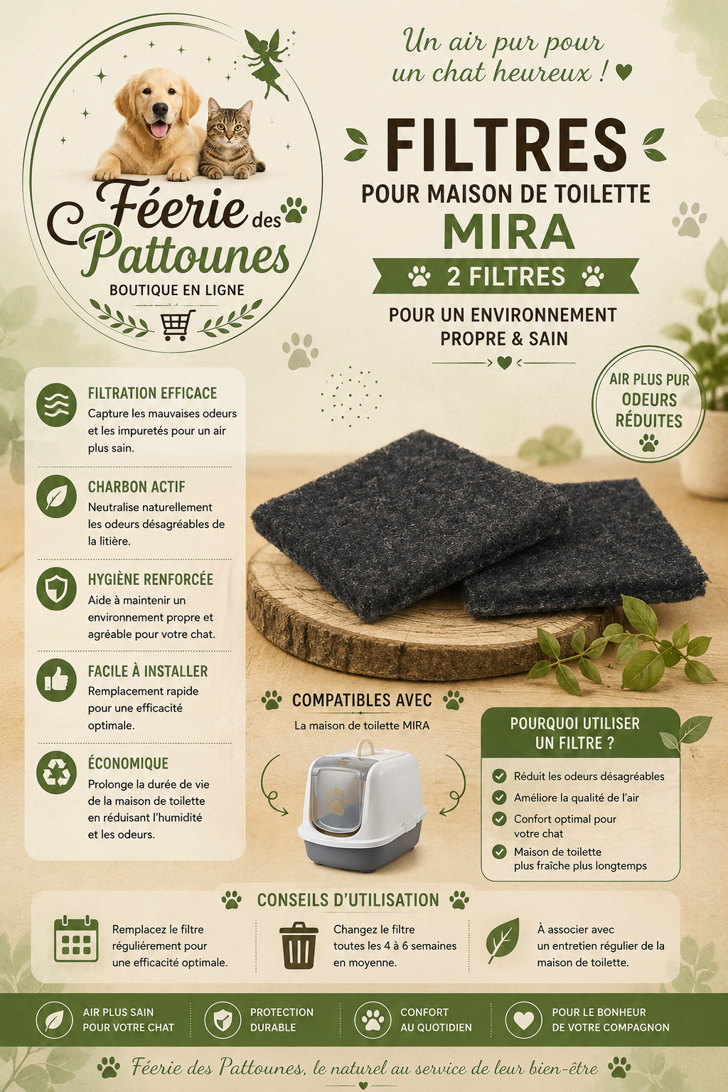 🌬️ Filtres à Charbon pour Maison de Toilette Mira – Lot de 2 (Savic)