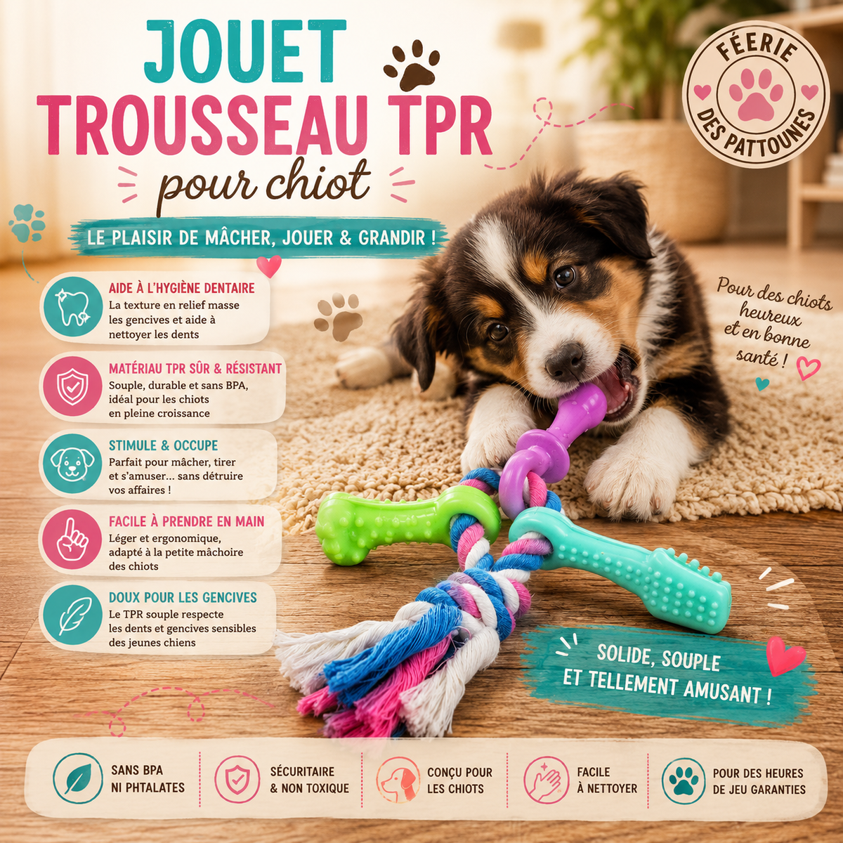 🐾 Jouet Trousseau TPR pour Chiot – 15 cm