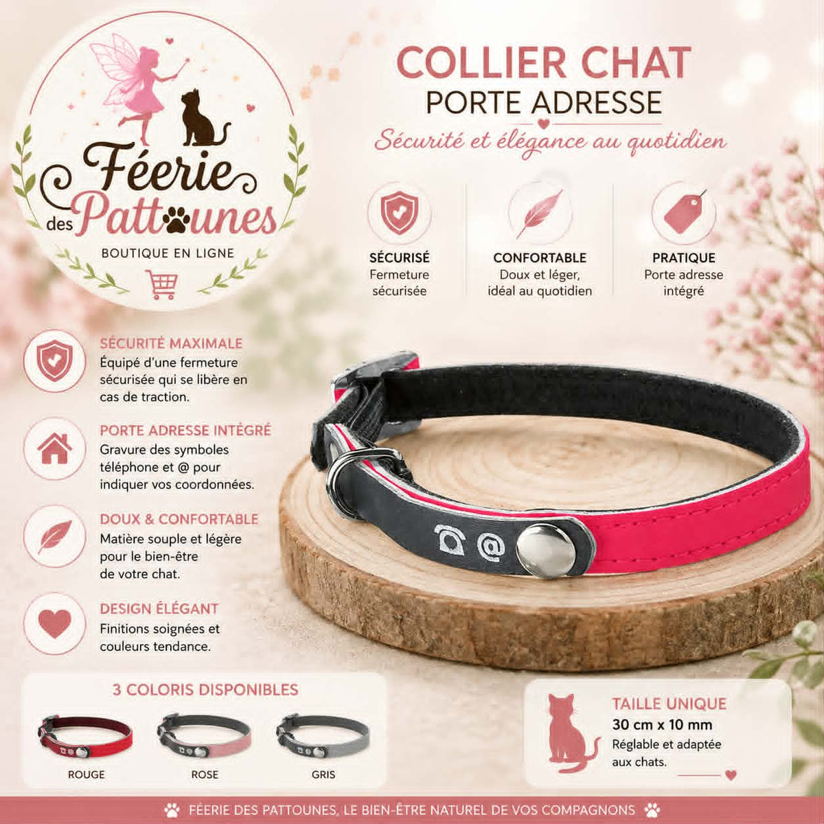 🏷️🐾 Collier Porte‑Adresse – Bobby (30 cm × 10 mm)
