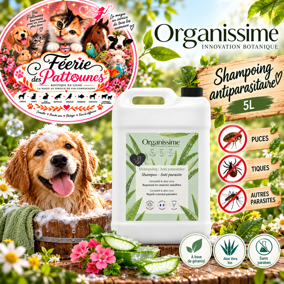 🛡️ Shampooing Antiparasitaire Organissime Biogance – Chien – 5 L