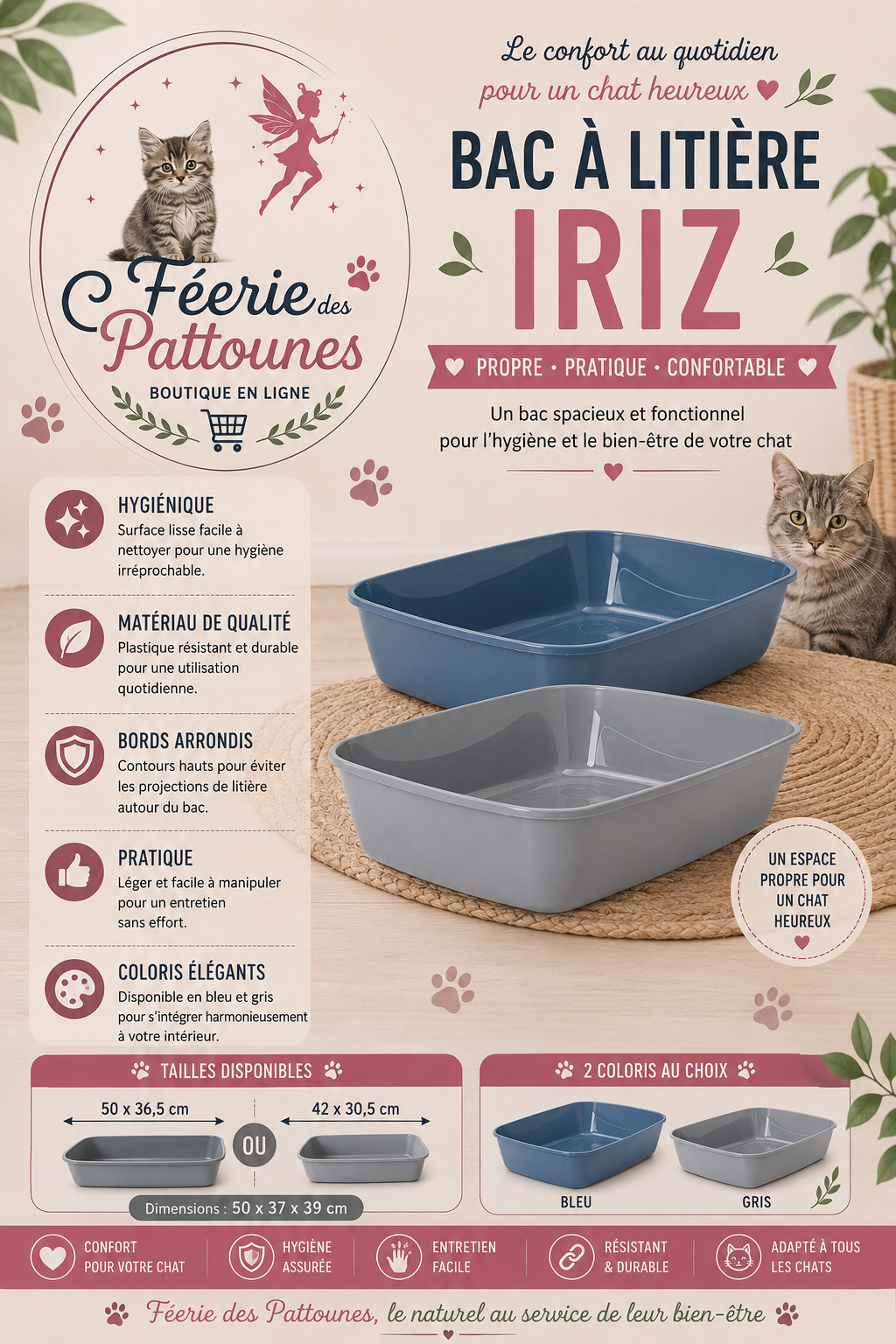 🐾 Bac à Litière Iriz Savic – Petit & Grand Modèles