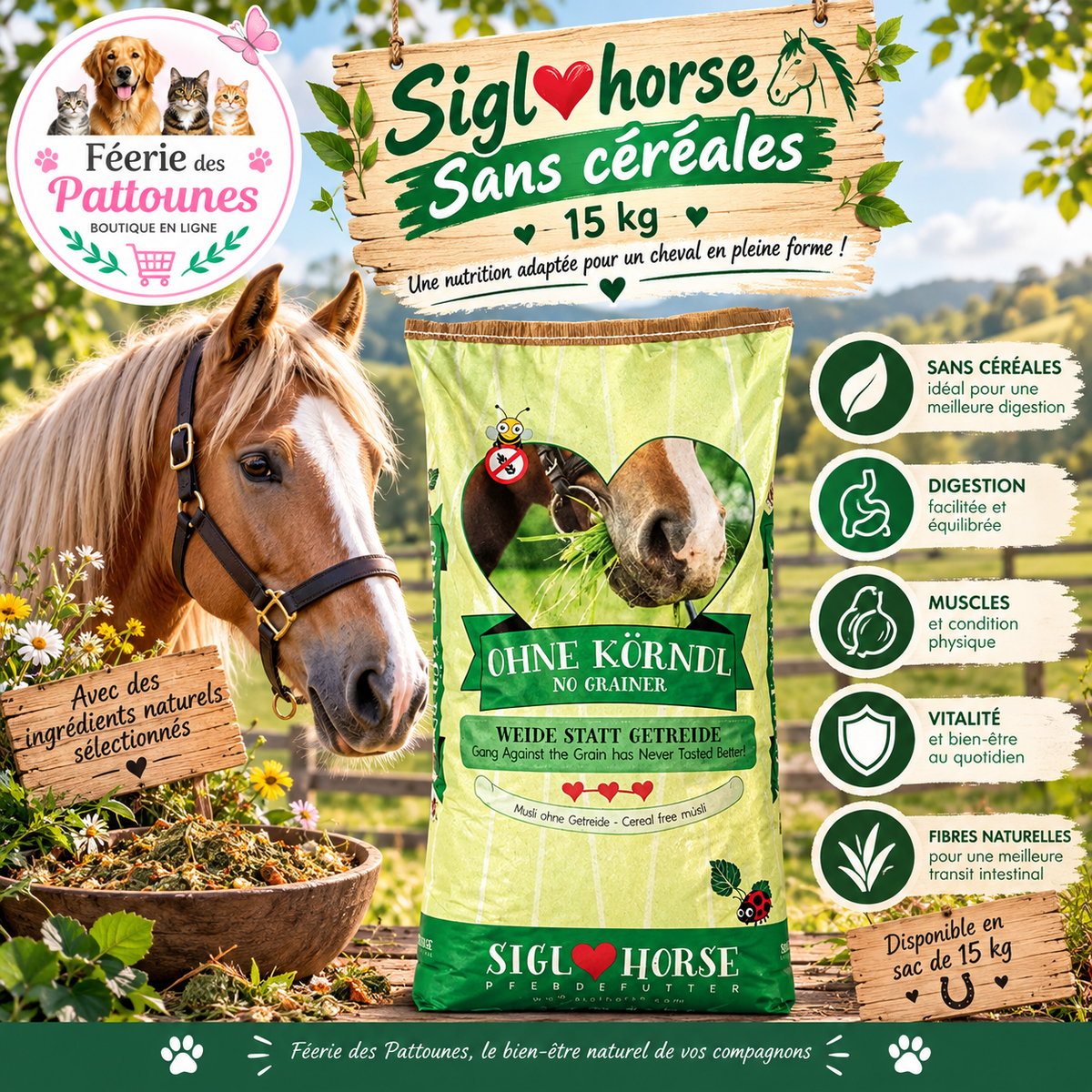 🌱🐴 Siglhorse – Sans Körndl, Muesli Sans Céréales (15 kg)