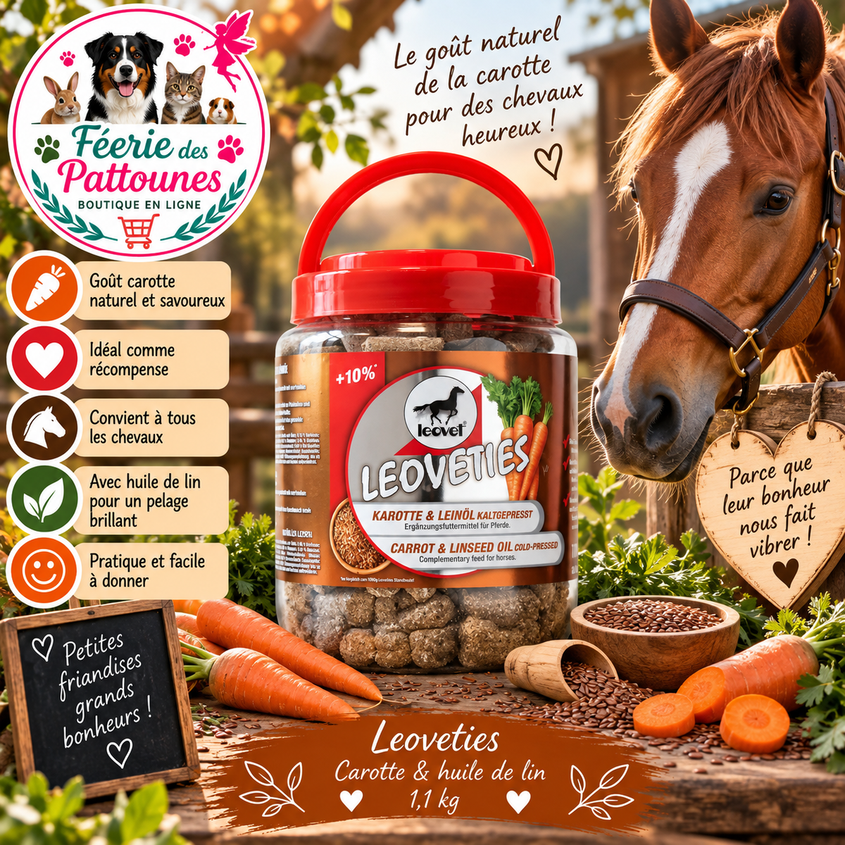 🥕✨🐴 Leovet – Leoveties Carotte & Huile de Lin (1,1 kg)