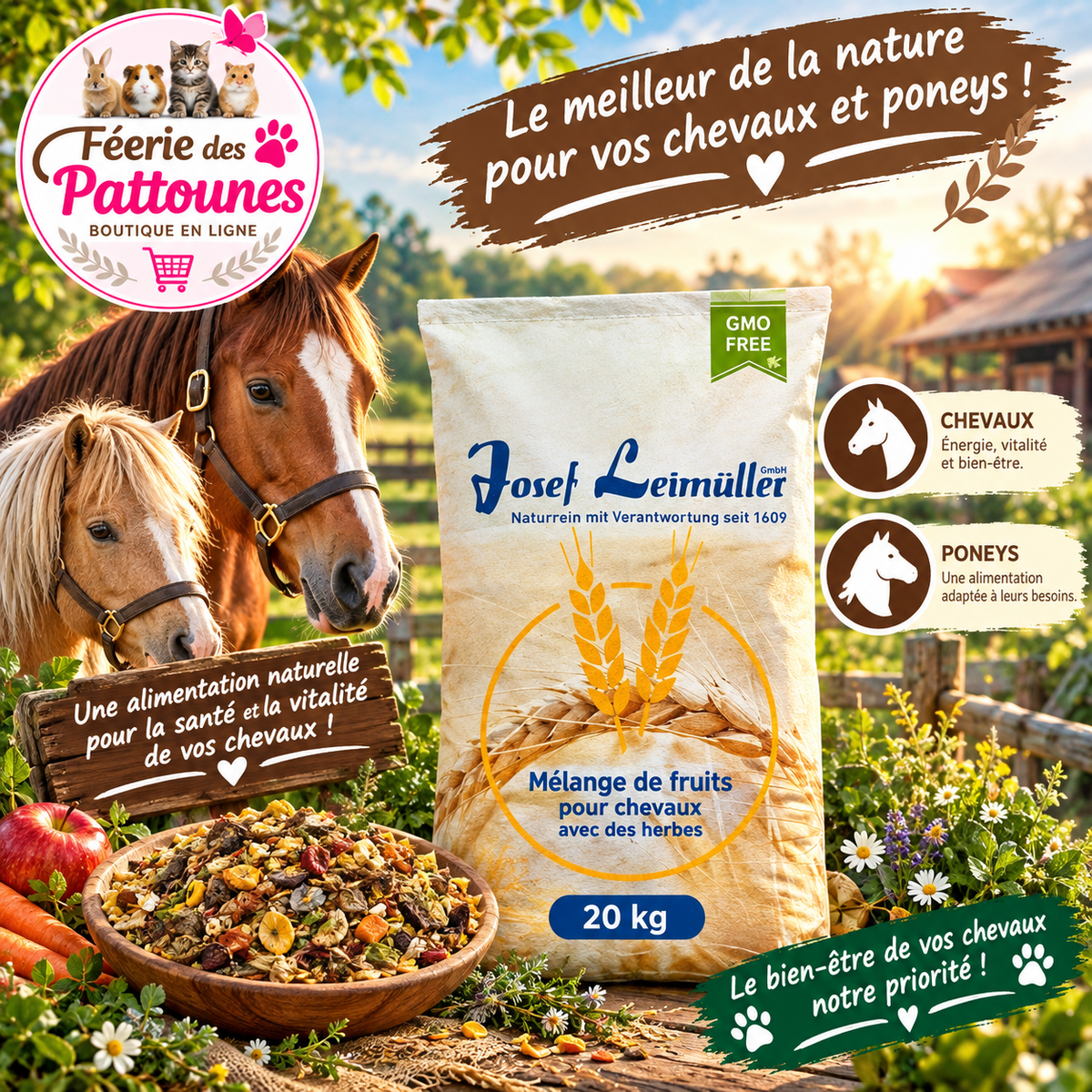 🍏🌿🐴 Leimüller – Mélange de Fruits & Herbes pour Chevaux (20 kg)