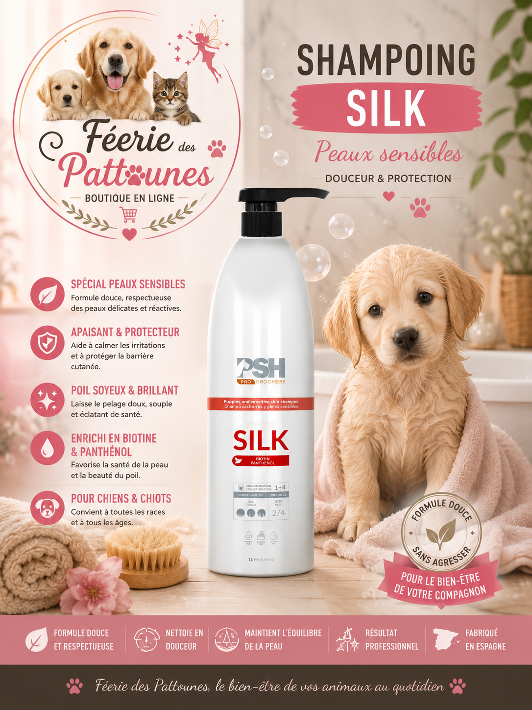 Shampoing Peaux Sensibles “Silk” – PSH (1 L)