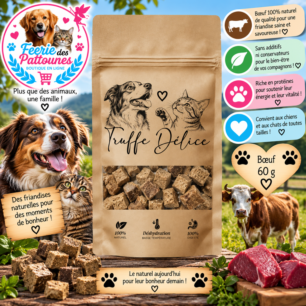 🥩❄️ Friandises de Bœuf Lyophilisées – 100 % Naturelles