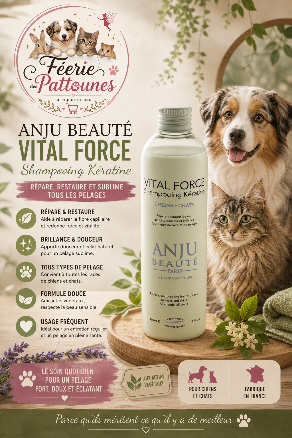 ✨ Anju Beauté – Shampooing Vital Force Kératine (250 ml • 1 L)