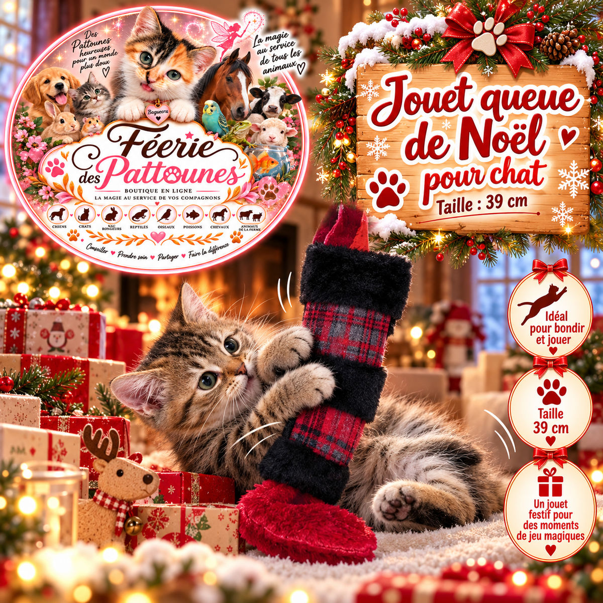 🐱🎄 Jouet Queue de Noël Oh My Cat pour Chat – 39 cm