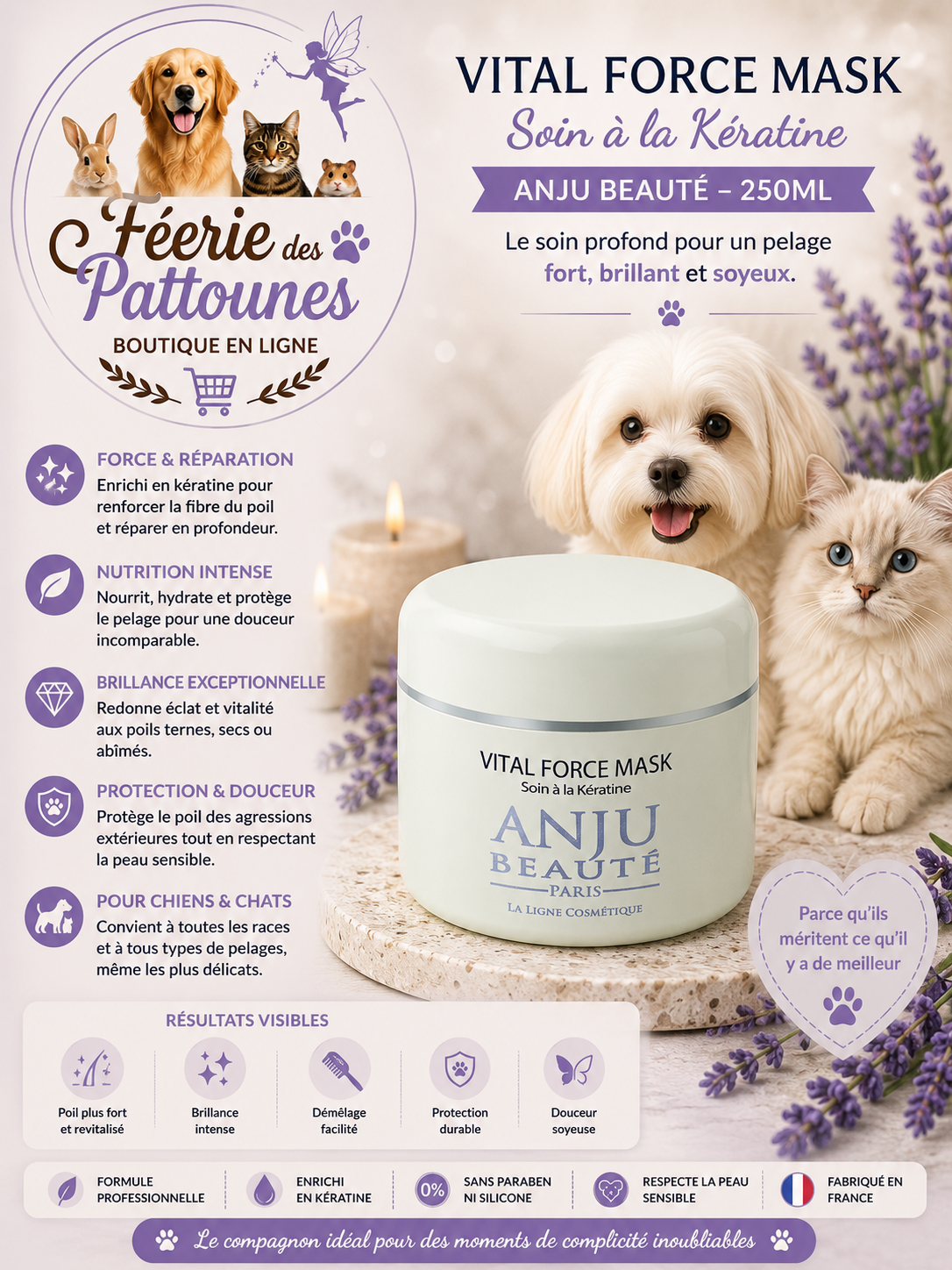✨🐶 Vital Force – Masque Kératine Anju Beauté (250 ml)