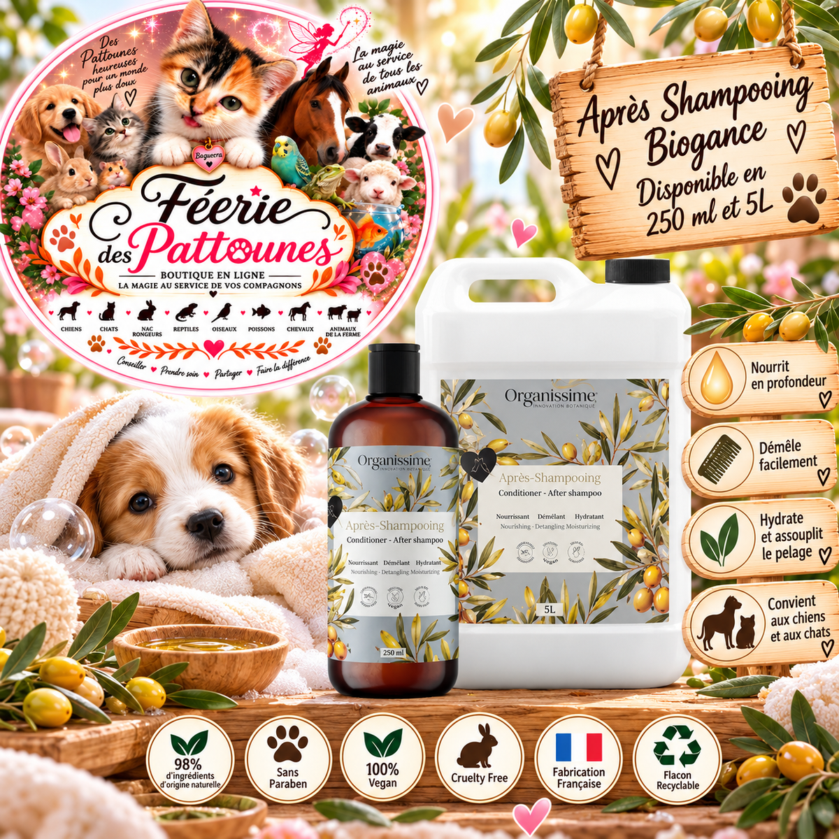 ✨🐶🐱 Après-Shampooing Nourrissant Biogance – Chien & Chat – 250 ml / 5 L