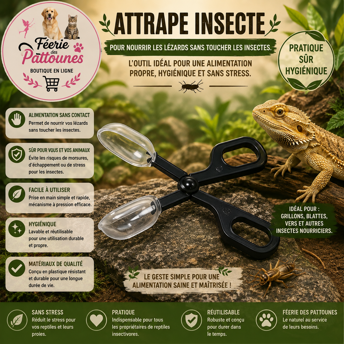 🦗✨ Attrape‑Insecte – Pour nourrir les lézards sans toucher les insectes