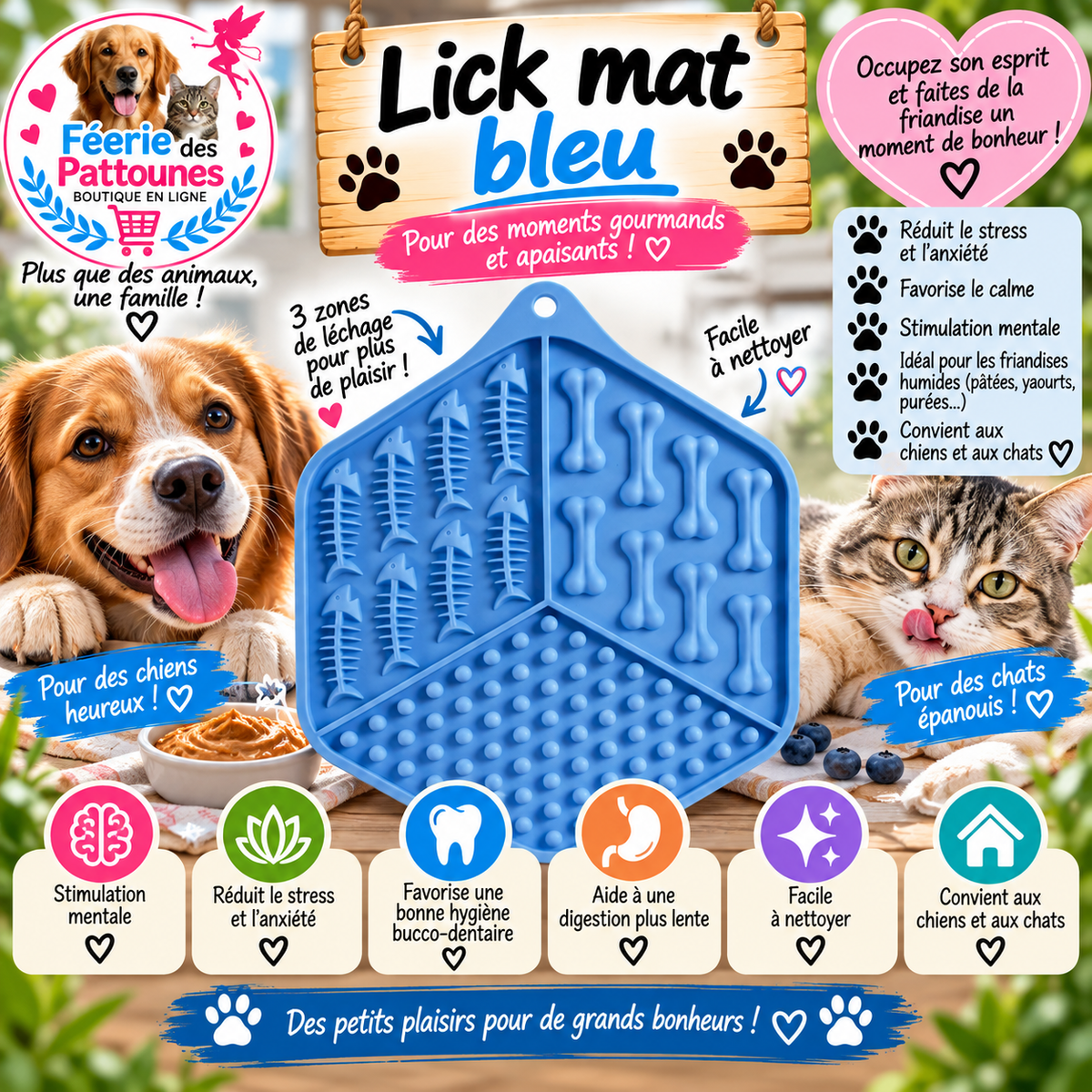 🔵🐾 Lick Mat Bleu – Tapis de Léchage à Ventouses