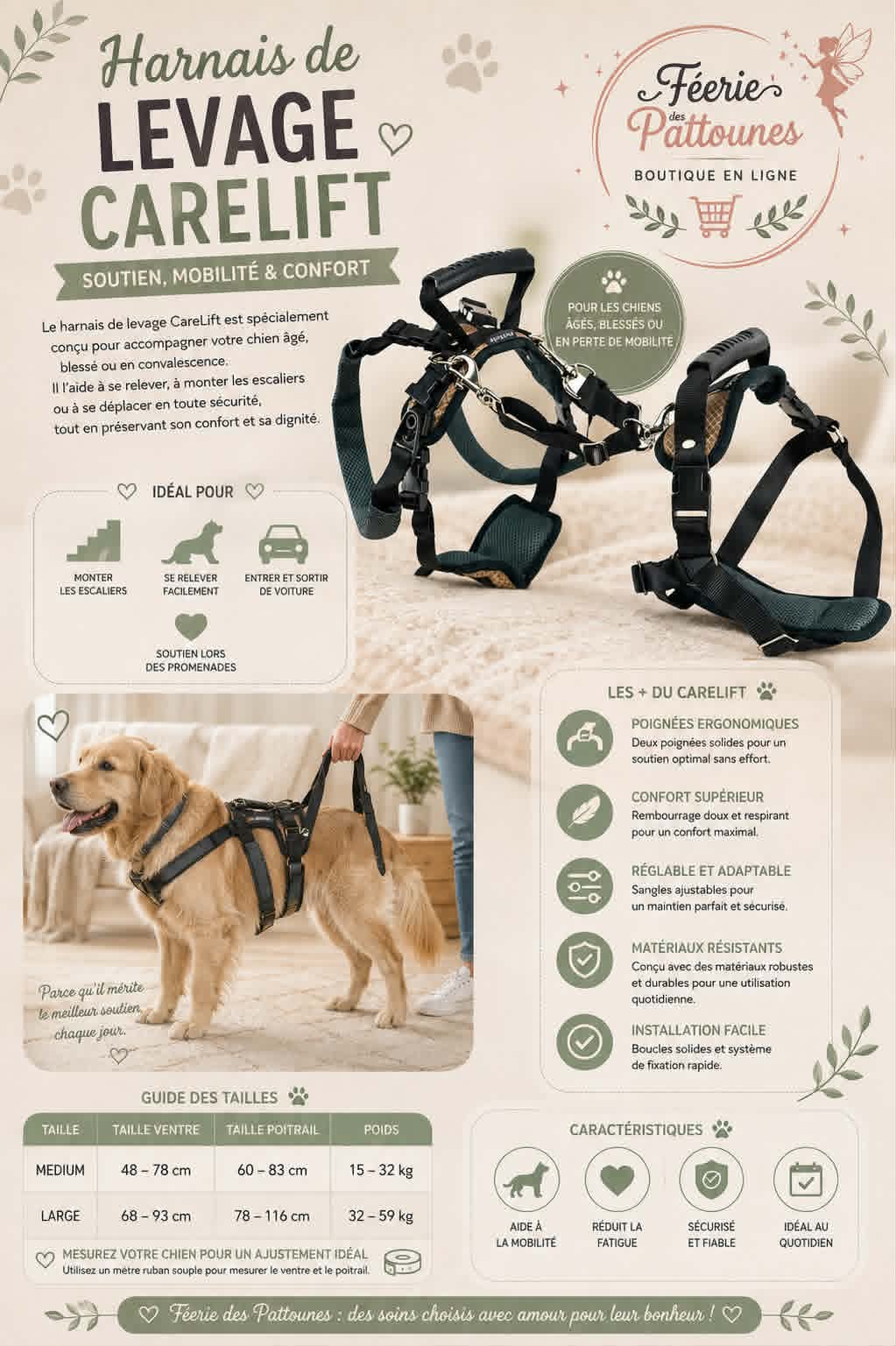 🐾 Harnais de Levage Arrière CareLift™ – PetSafe® (Tailles Medium & Large)