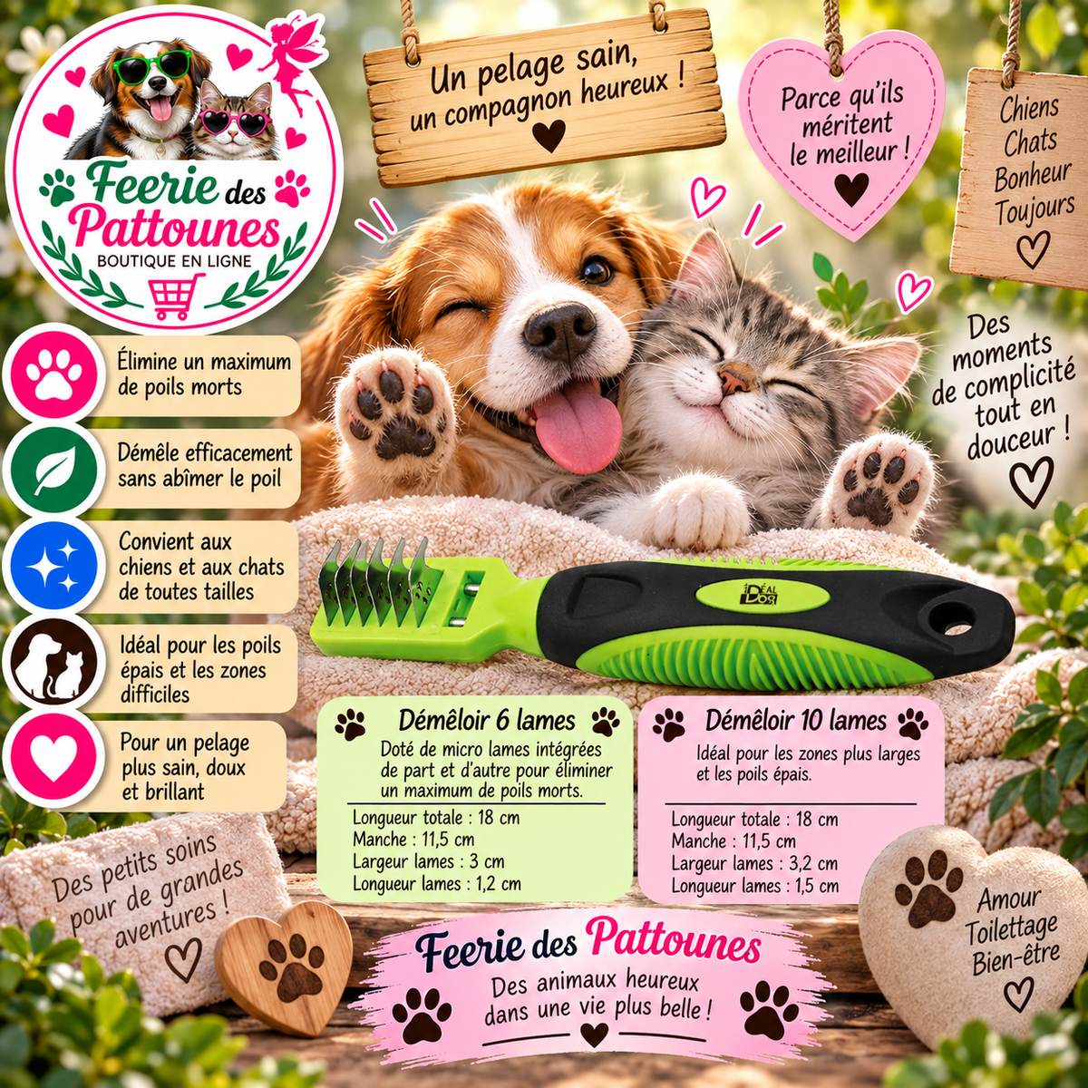 🐾 Démêloir à Lames – 6 ou 10 Lames