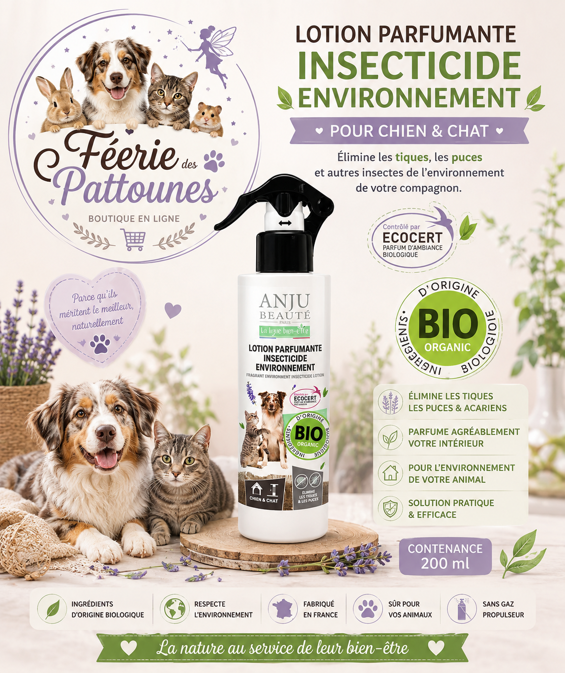 🌿🛡️ Lotion Bio Parfumante Insecticide Environnement – Anju Bien‑Être (200 ml)