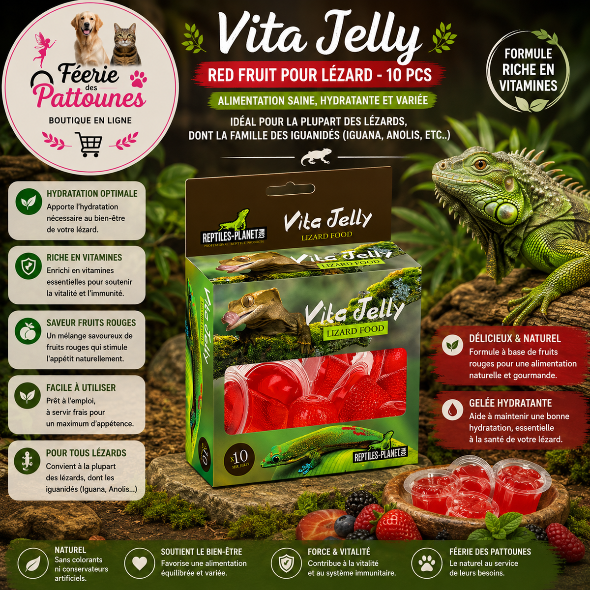 🍓🦎 Vita Jelly Red Fruit pour Lézard – 10 pcs
