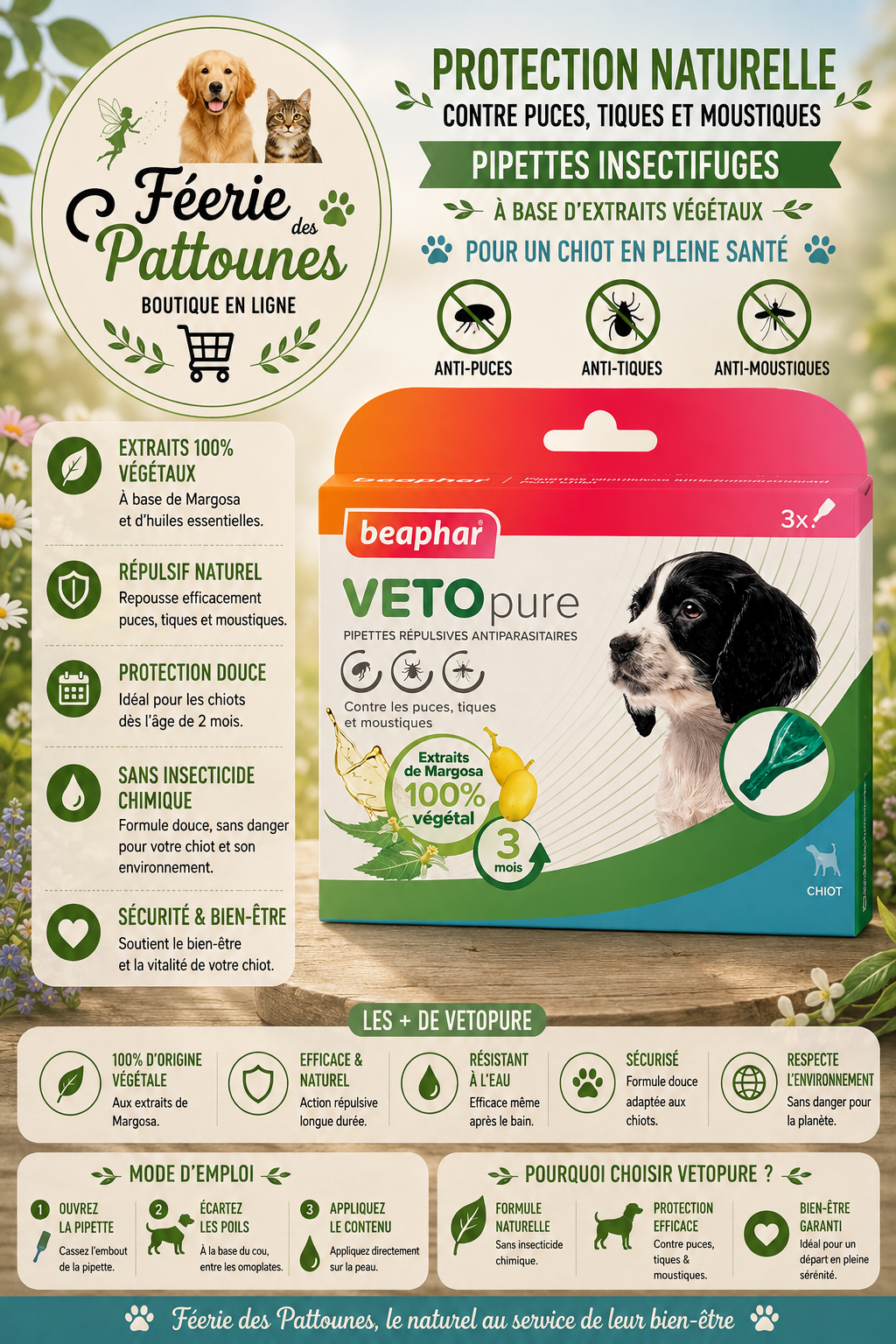 🛡️🐾 Pipettes Insectifuges VETOpure – Beaphar Chiot (3 pipettes)