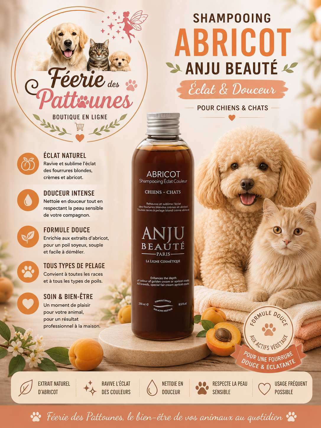 🍑 Shampooing Abricot – Anju Beauté (250 ml)
