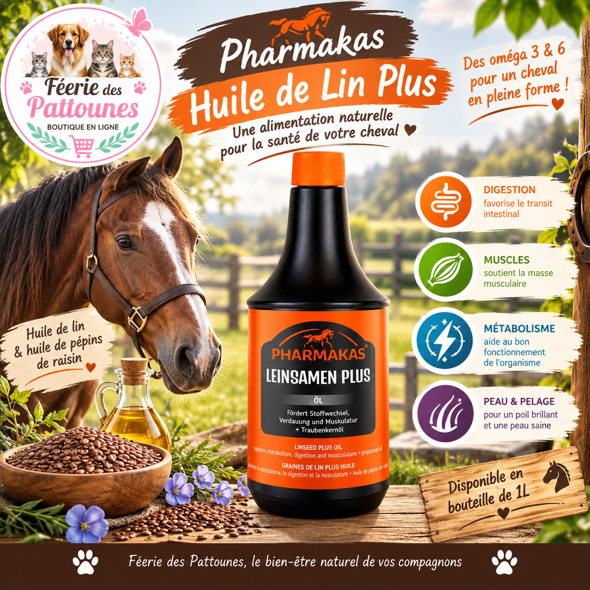 🌾✨🐴 Pharmakas – Huile de Lin Plus (1 L)