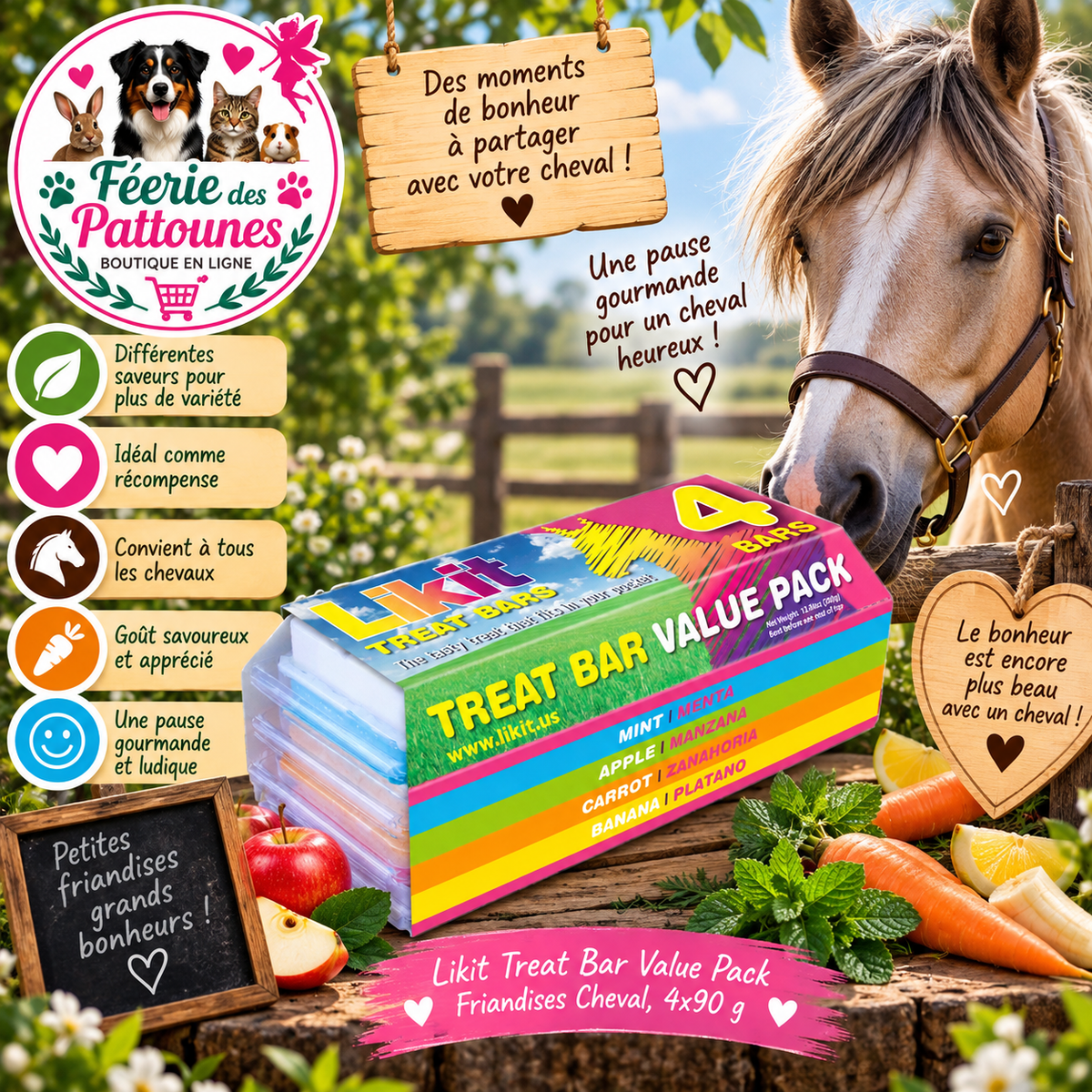 🍏🥕🍒🌿🐴 Likit – Treat Bar Value Pack (4 × 90 g)