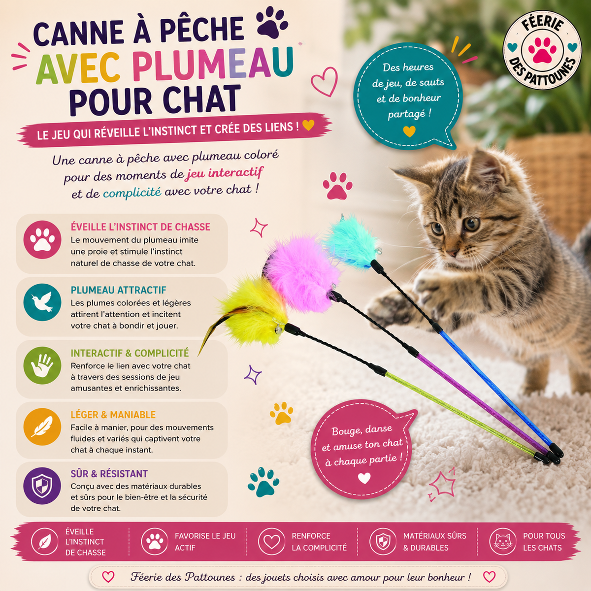 🪶 Canne à Pêche avec Plumeau – Jeu de Chasse & Complicité (53,5 cm)