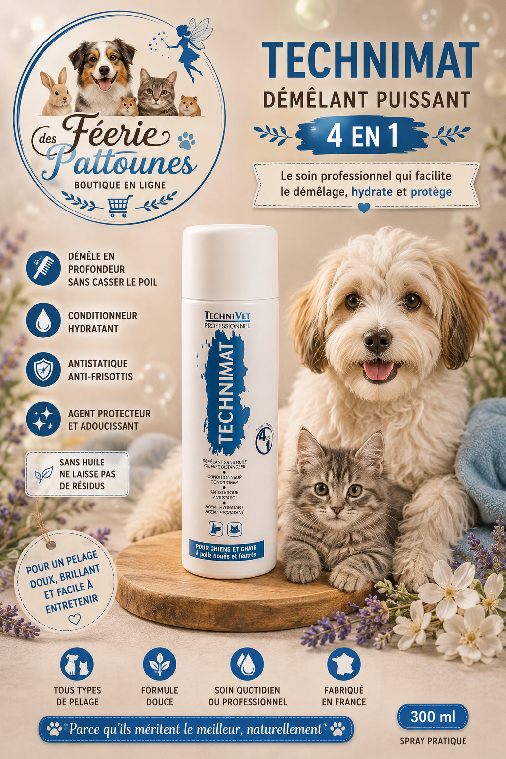 🧴 Technimat 4‑en‑1 – Démêlant Puissant Sans Huile (400 ml)