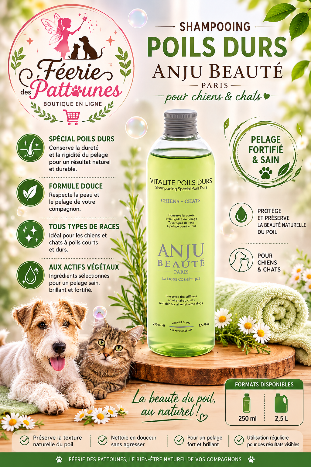 🐾💪 Shampooing Poils Durs – Anju Beauté (250 ml • 2,5 L)