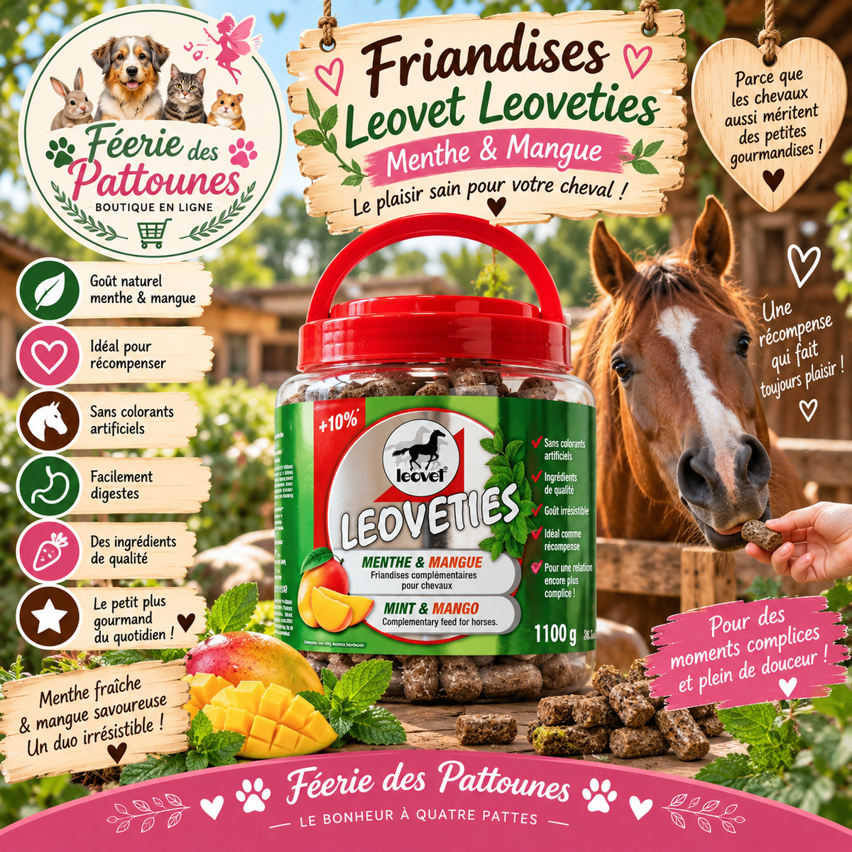 🍃🥭🐴 leovet – Leoveties Menthe & Mangue (1,1 kg)