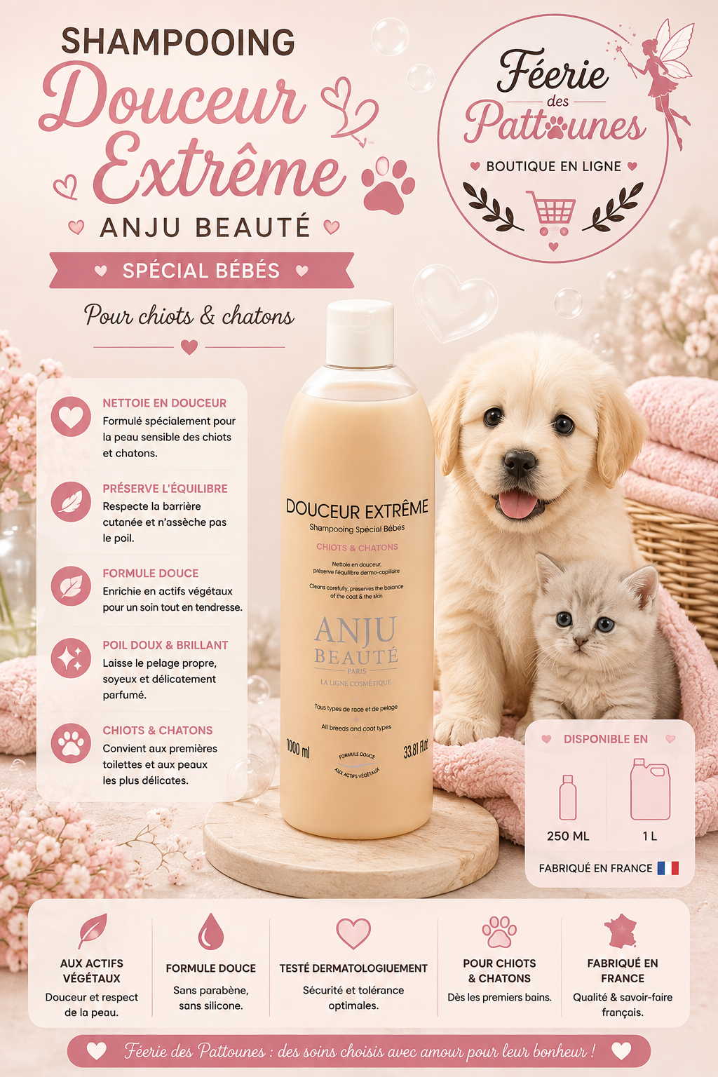 🍼✨ Shampooing Douceur Extrême – Anju Beauté (250 ml • 1 L)