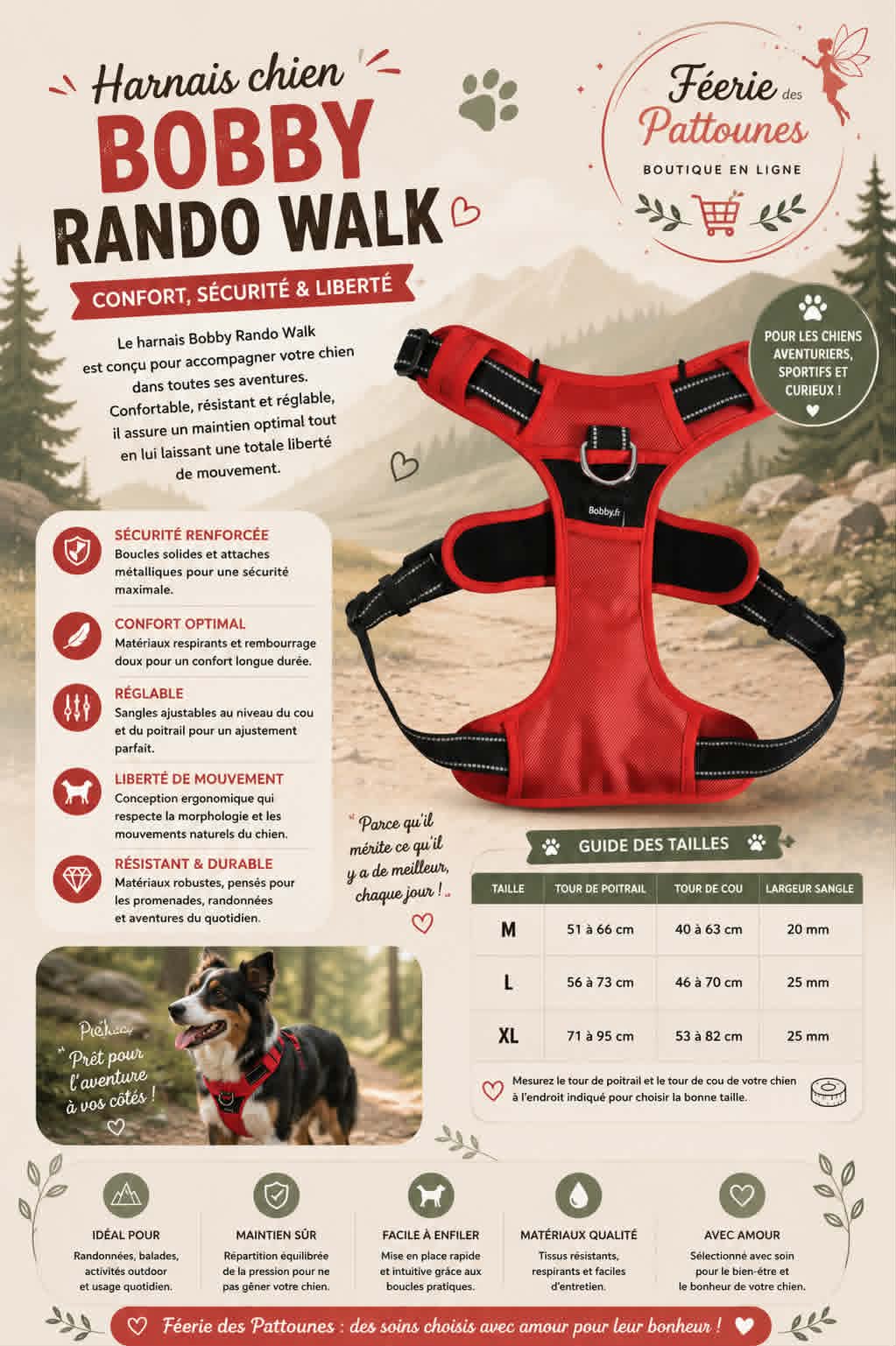 🔴 Harnais Rando Walk – Bobby (Rouge • Tailles M • L • XL)
