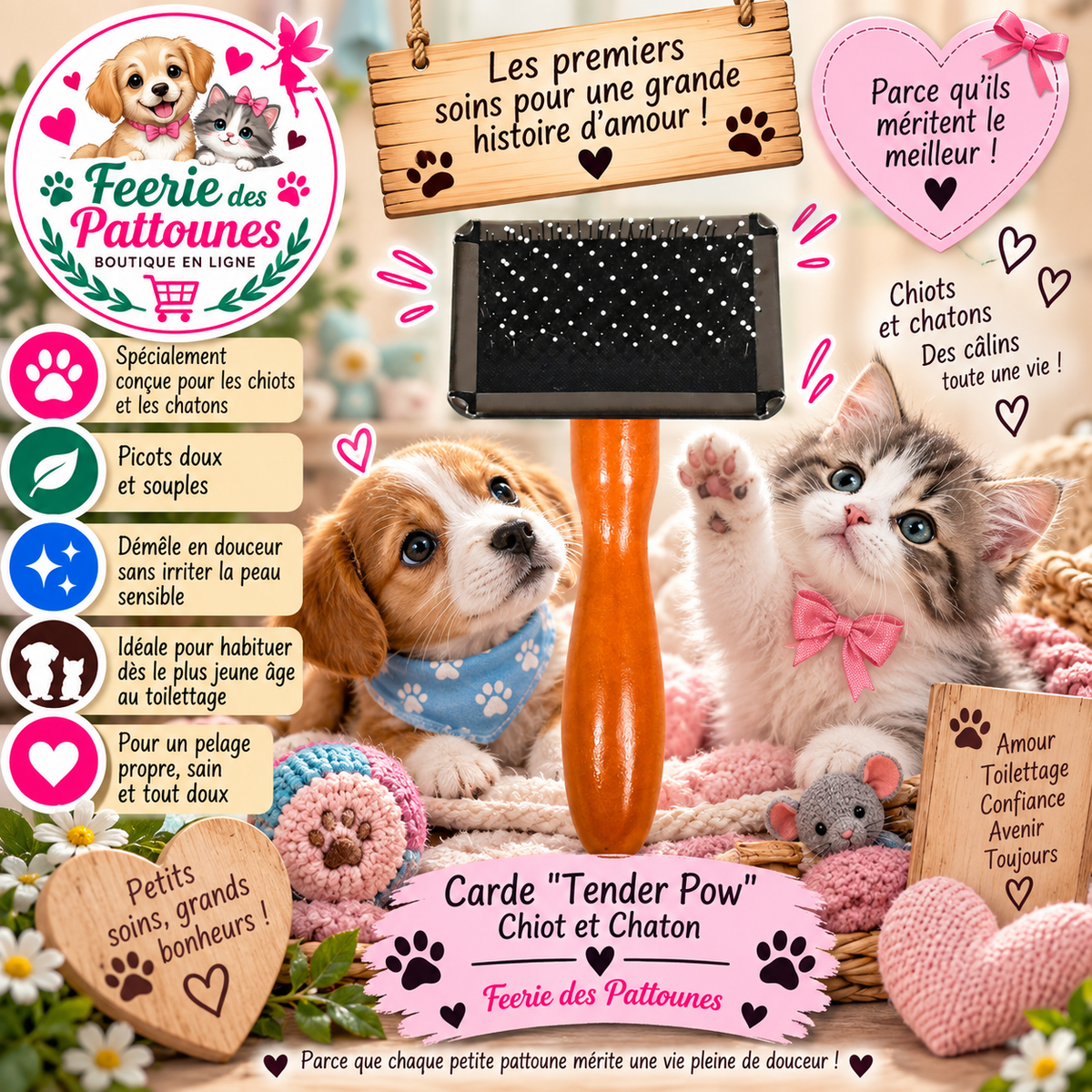 🐾💗 Carde “Tender Pow” – Chiot & Chaton