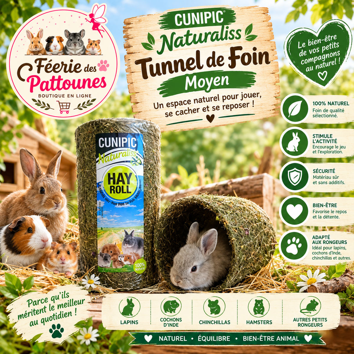 🌾🐹 Cunipic Naturaliss – Tunnel de Foin Moyen – Rongeurs