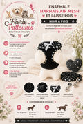⚫🐶 Ensemble Harnais Air Mesh & Laisse Pois – Noir (Tailles M • L)