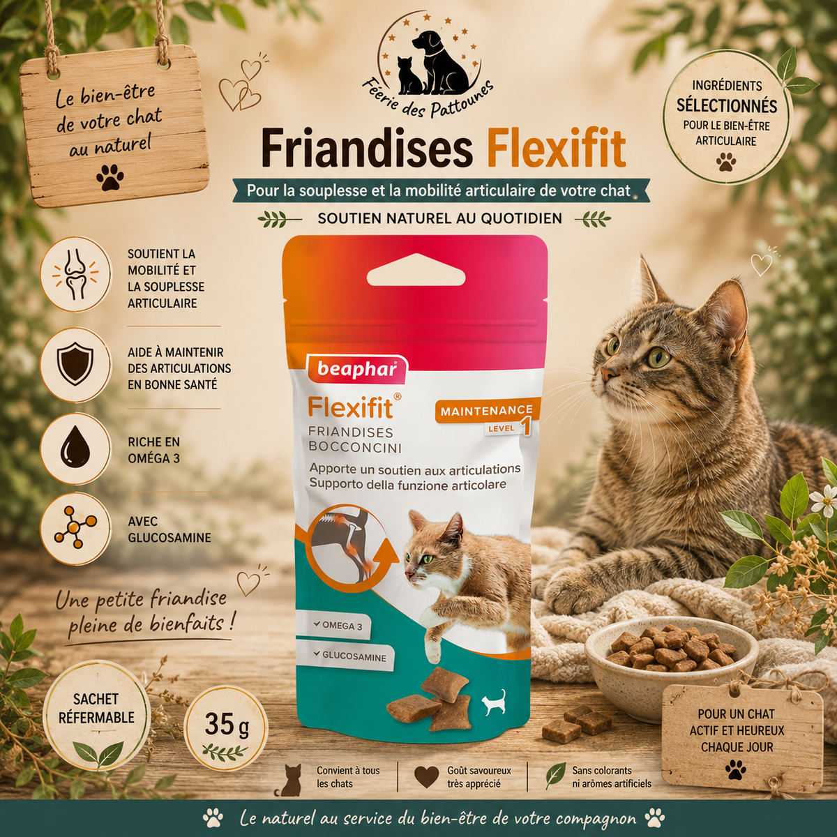 🐱 Friandises Flexifit® – Soutien Articulaire Niveau 1 pour Chat (35 g)