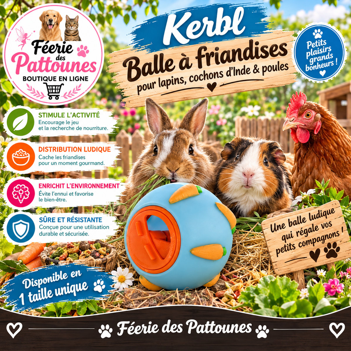 🐇🐹🐔 Kerbl – Balle à Friandises pour Lapins, Cochons d’Inde & Poules