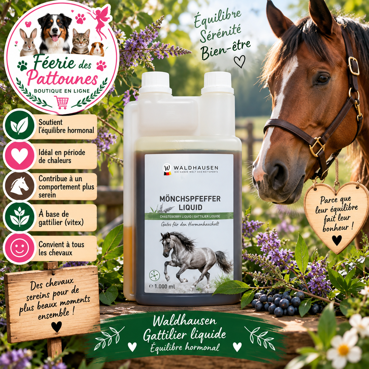 🌸🐴 Waldhausen – Gattilier Liquide pour Juments (1 L)