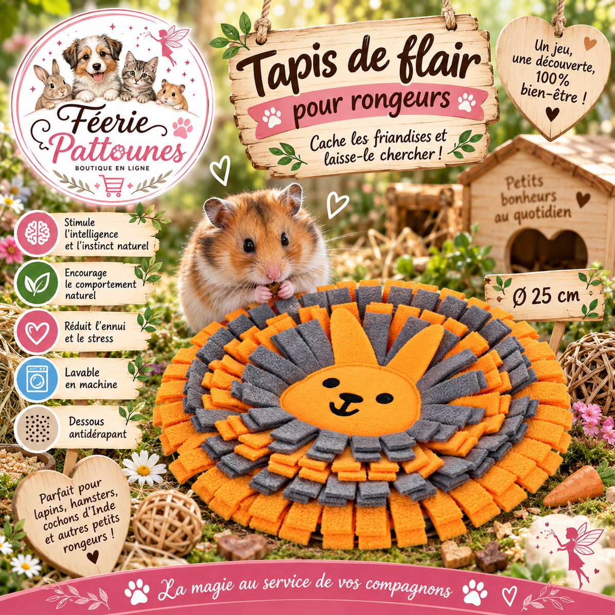 🧡🐹 Kerbl – Tapis de Flair pour Rongeurs (Ø 25 cm)