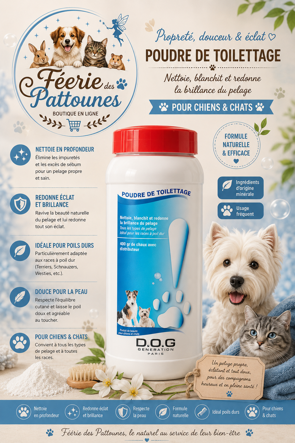 🐾 Dog Génération – Poudre de Toilettage (400 g)