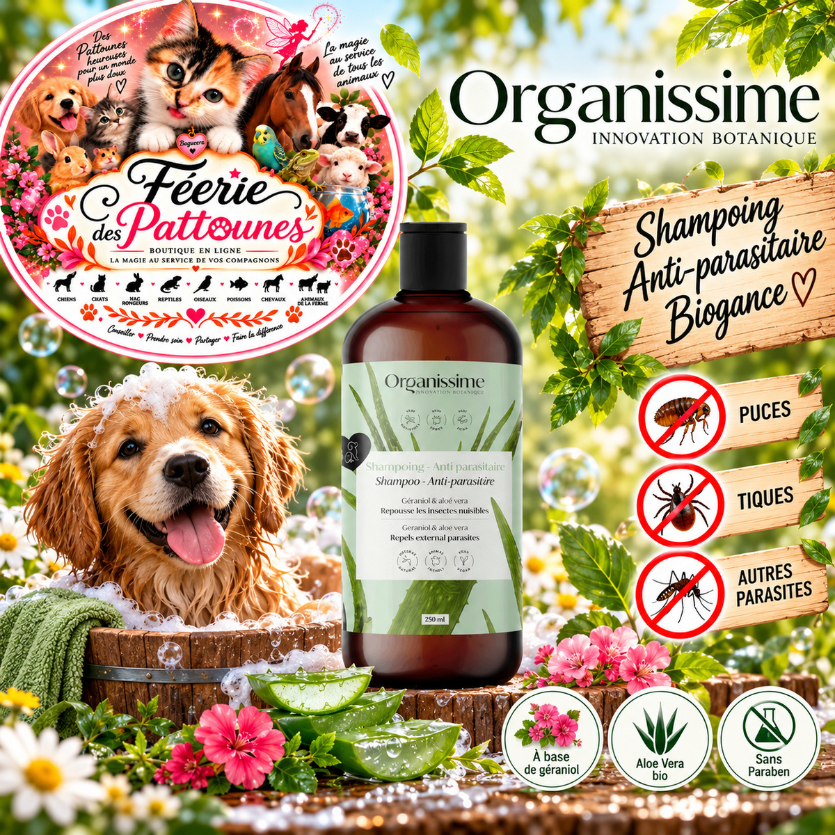 🛡️ Shampooing Anti-Parasitaire Biogance – Chien – 250 ml