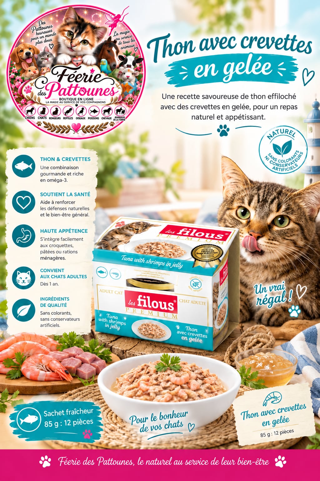 🐱🦐🐟 Thon & Crevettes en Gelée – 85 g (x12)
