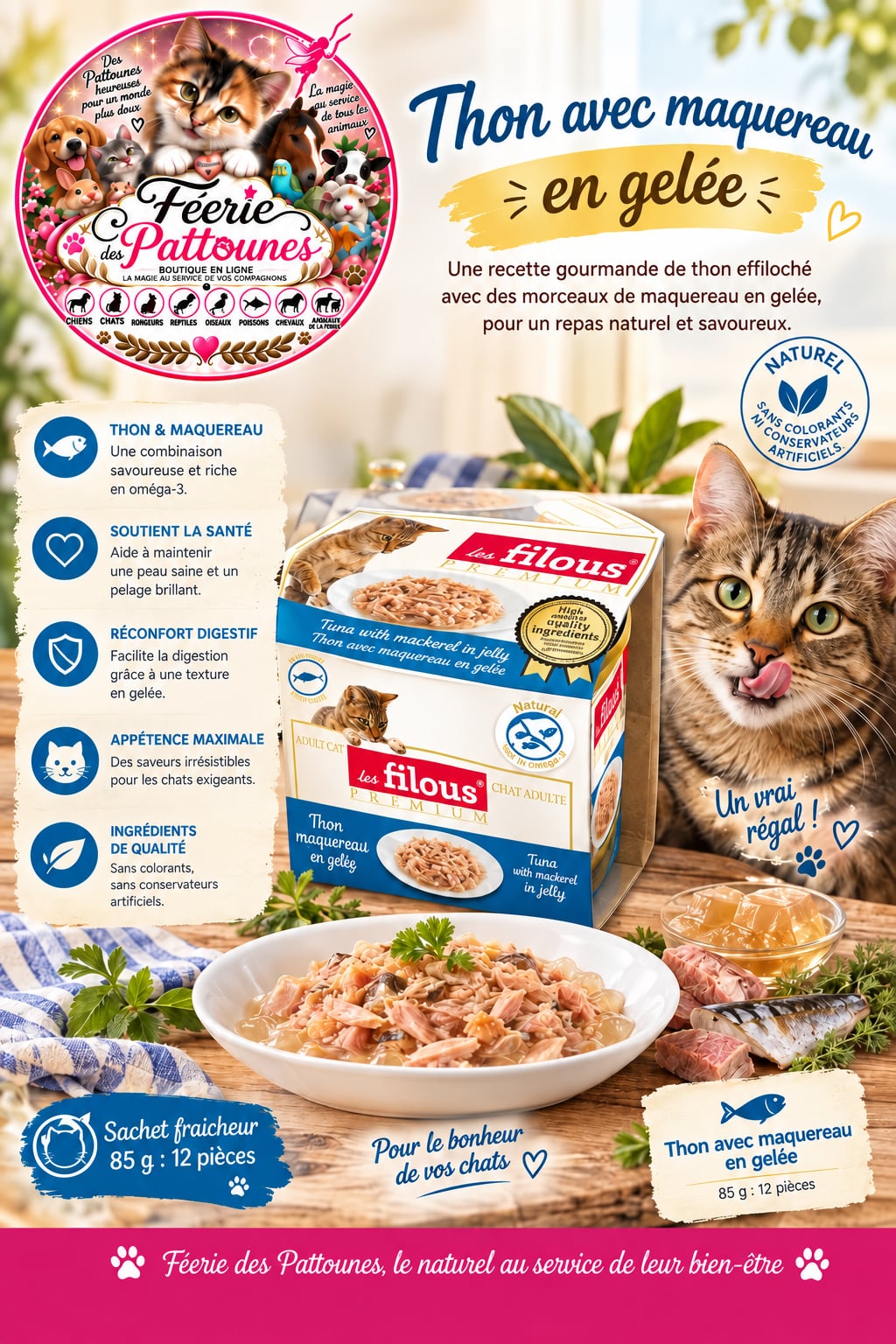 🐱🐟 Thon & Maquereau en Gelée – 85 g (x12)