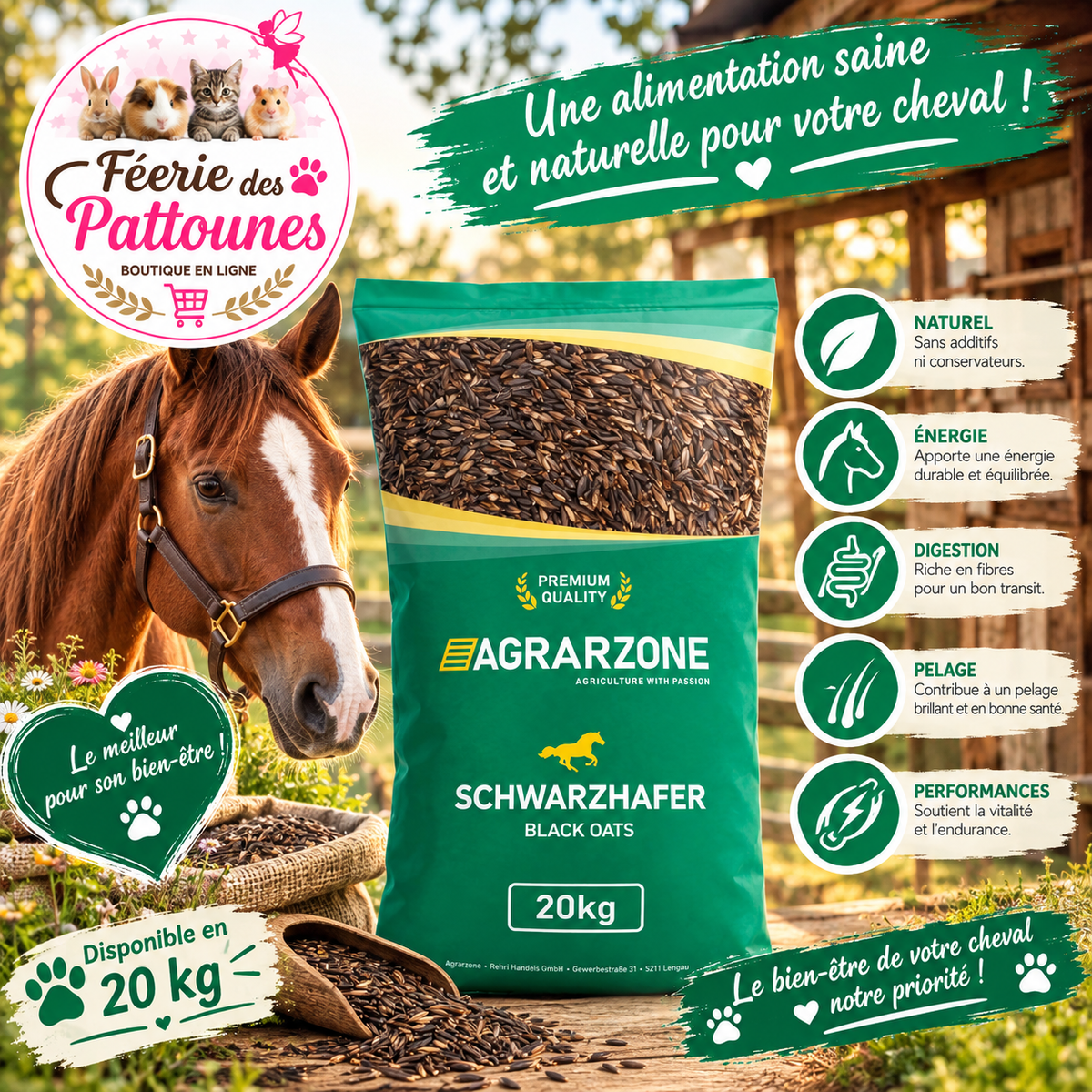 🌑🐴 Avoine Noire Nettoyée / Sans Poussière – 20 kg (Autriche)