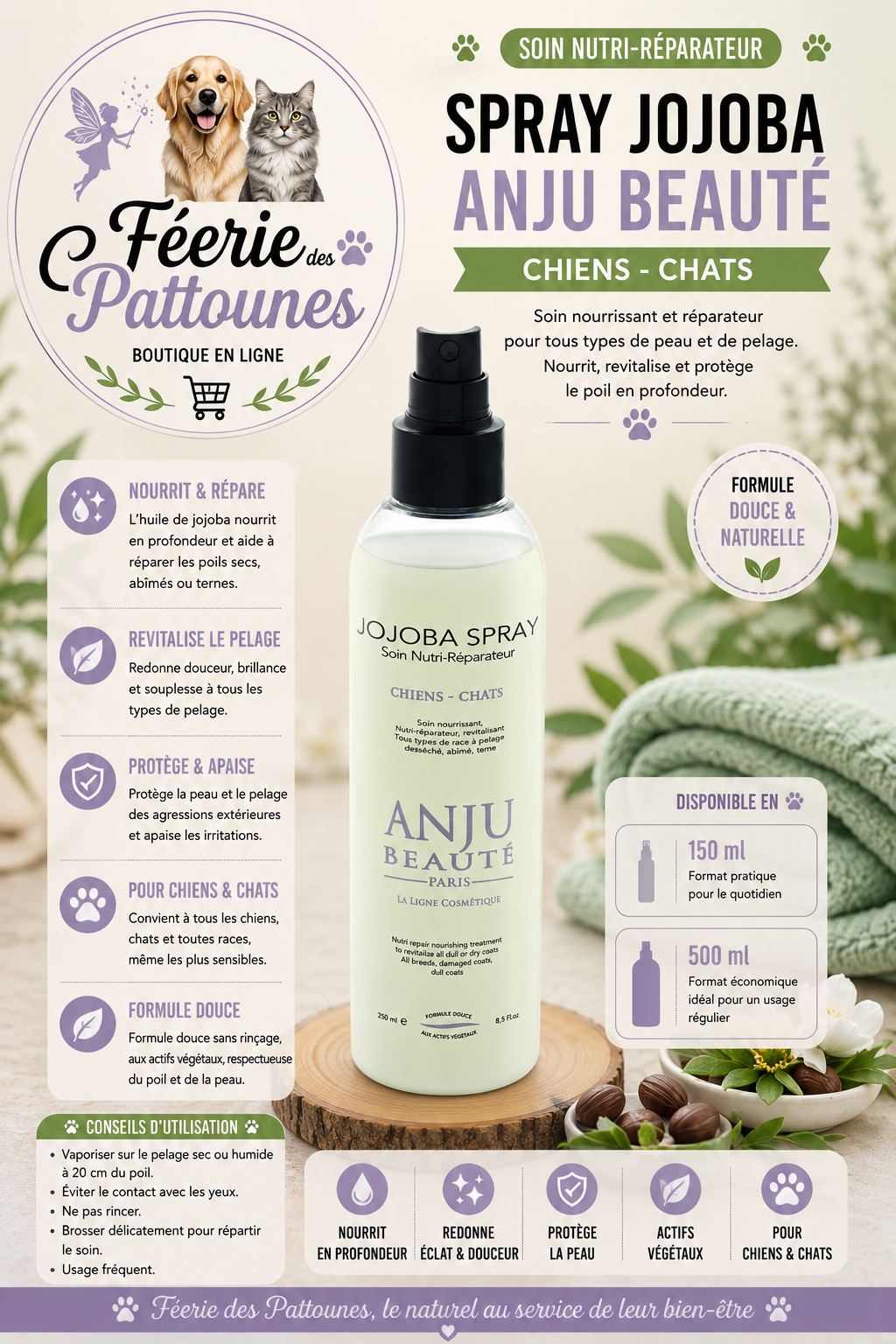 ✨ Spray Jojoba – Anju Beauté (150 ml • 500 ml)