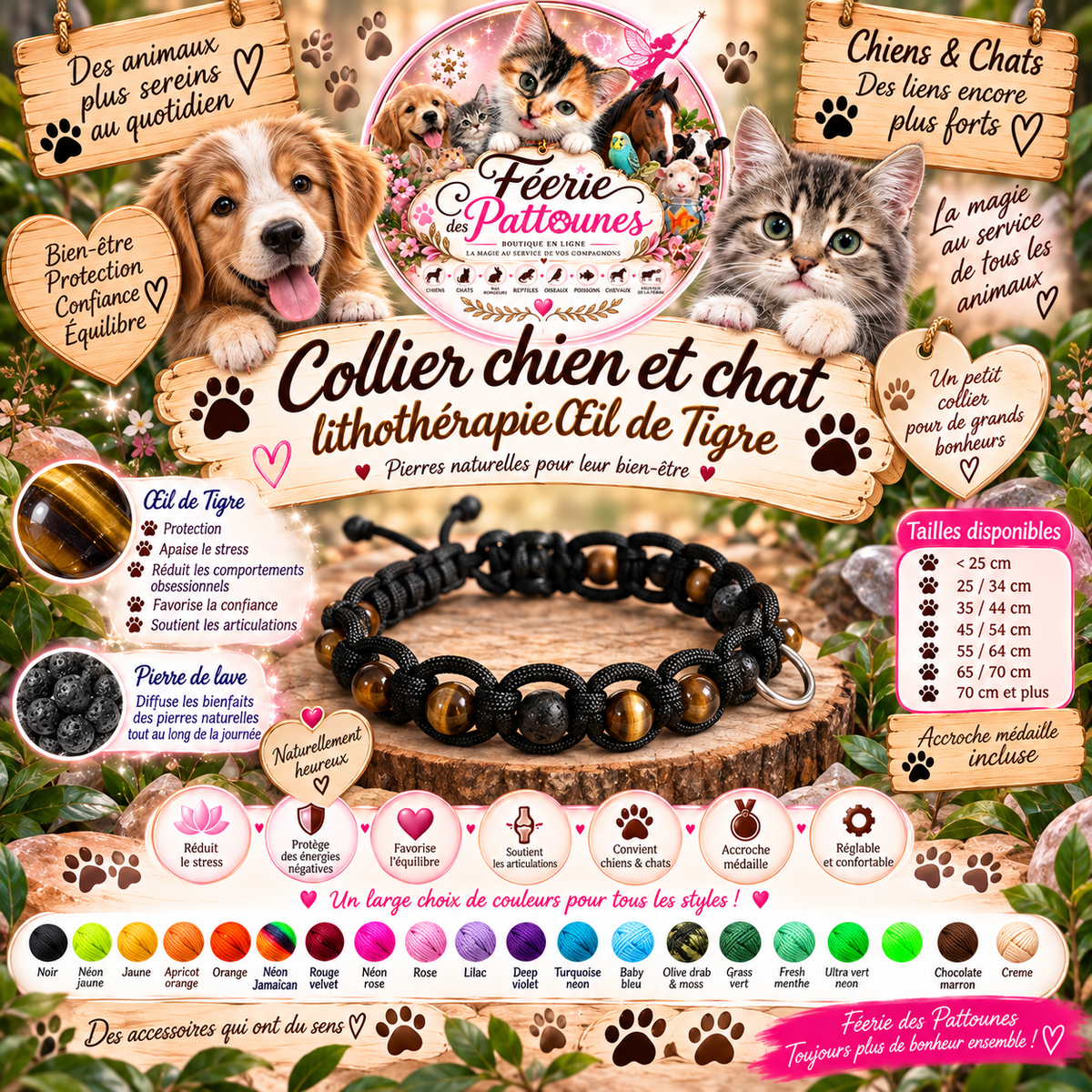 🐶🐱✨ Collier Lithothérapie – Œil de Tigre