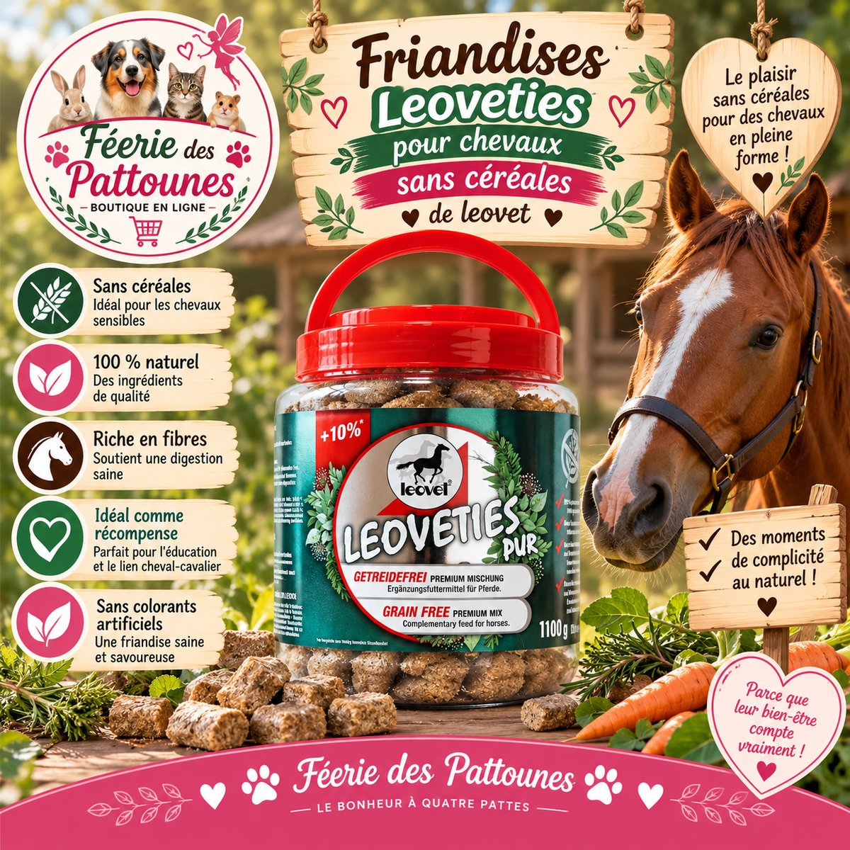 🌿🐴 leovet – Leoveties Sans Céréales pour Chevaux & Poneys (1,1 kg)