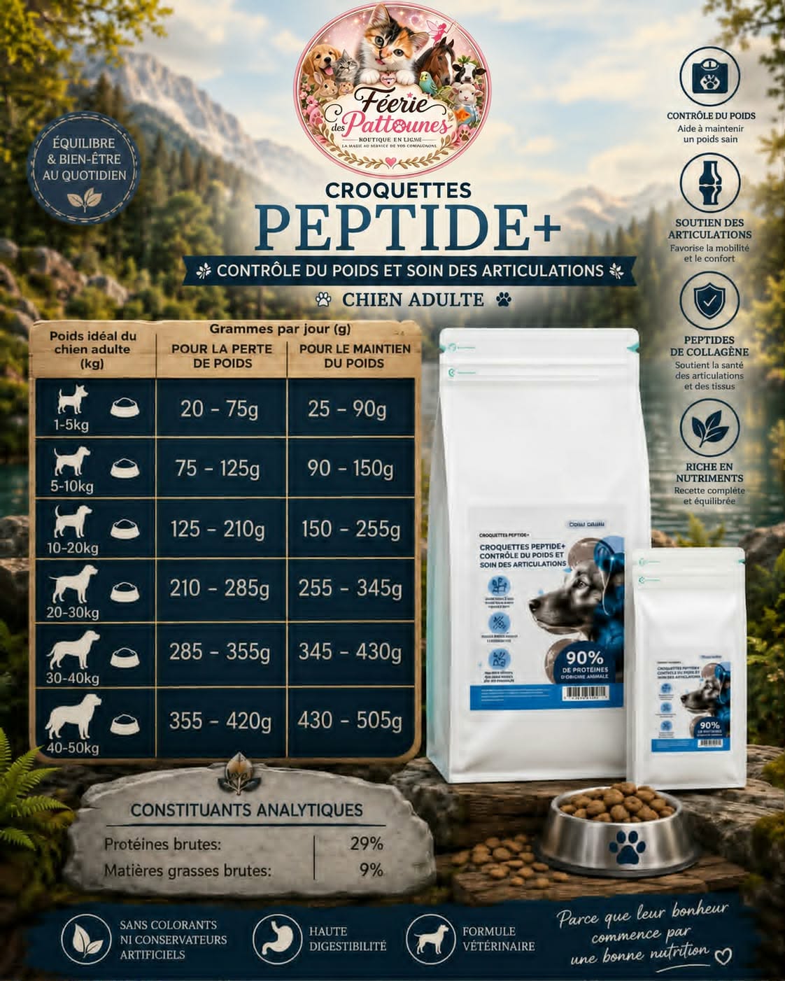 🐾 Croquettes Peptide+ – Contrôle du Poids & Soin des Articulations – Chien Adulte (1,5 kg • 10 kg)