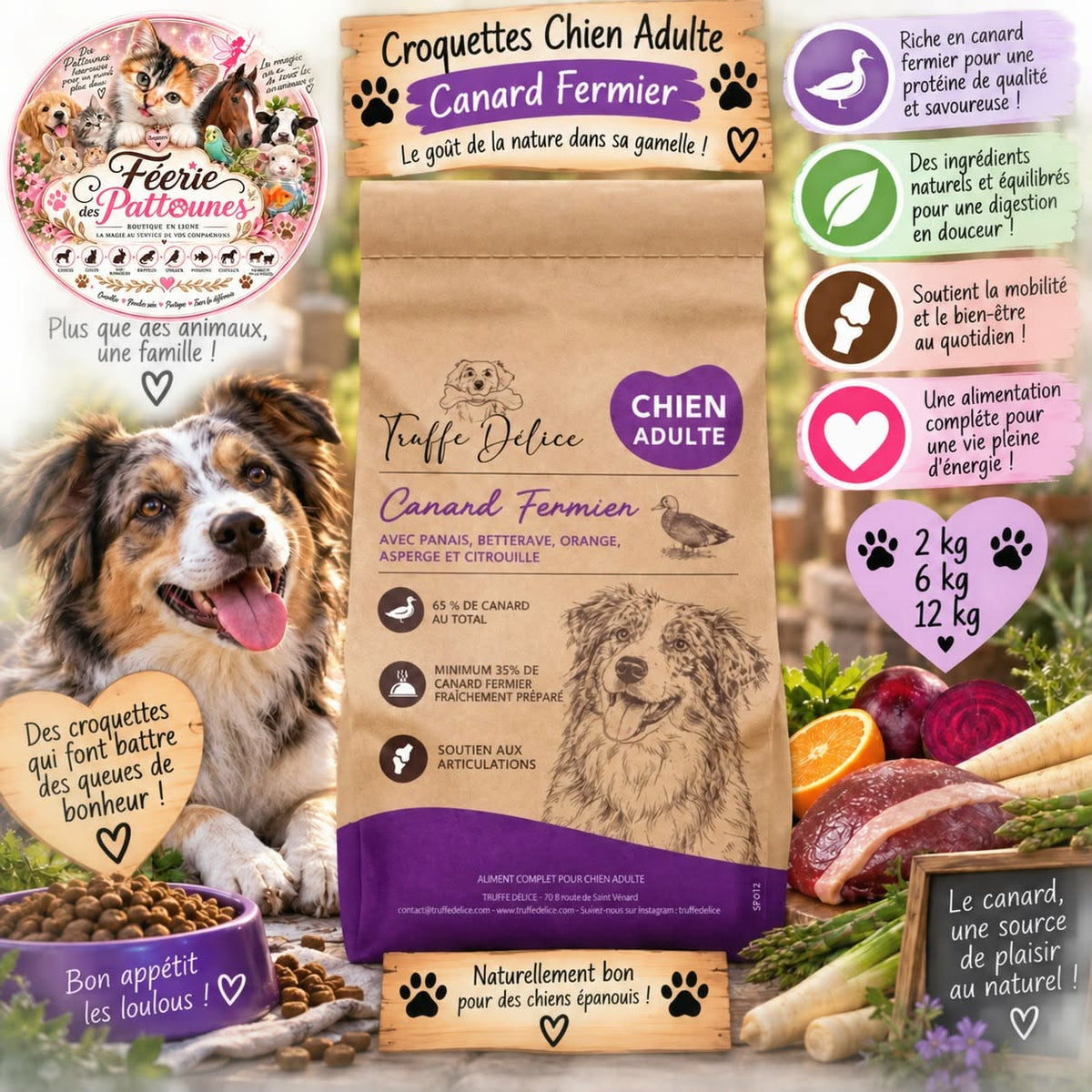 🦆🔥 Croquettes Chien Adulte – Canard Fermier