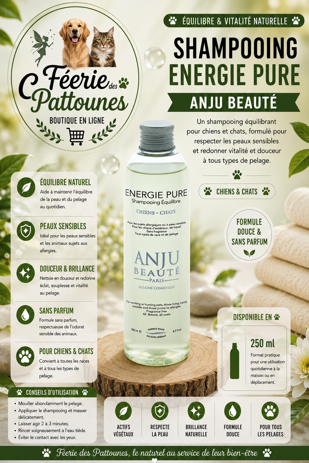 🌸 Shampooing Énergie Pure – Anju Beauté (250 ml)