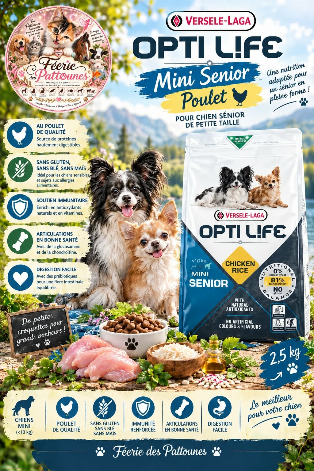 🐶🌼 Opti Life – Chien Mini Senior – Poulet & Riz – 2.5 kg